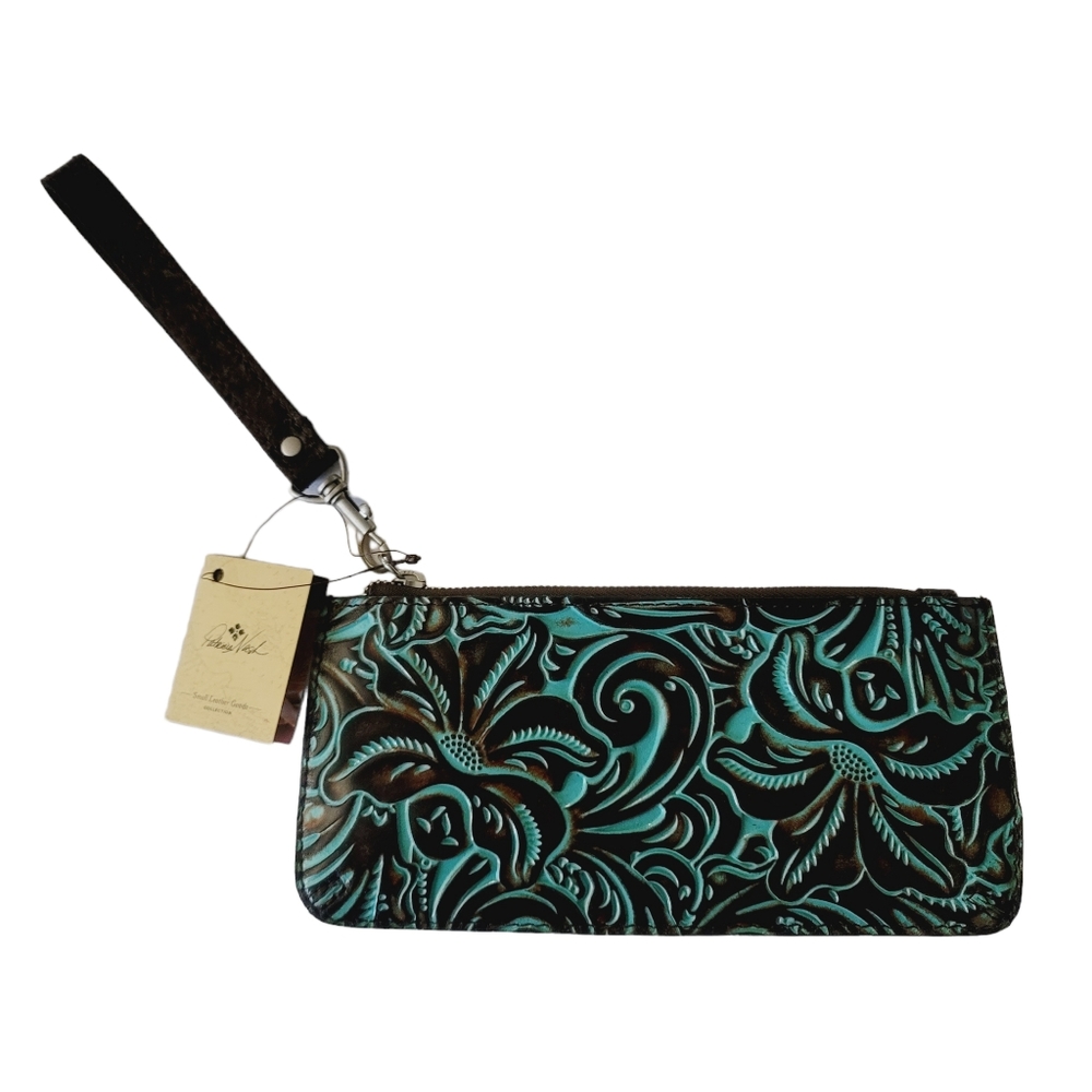 PATRICIA NASH St Croce turquoise tooled leather clutch wristlet